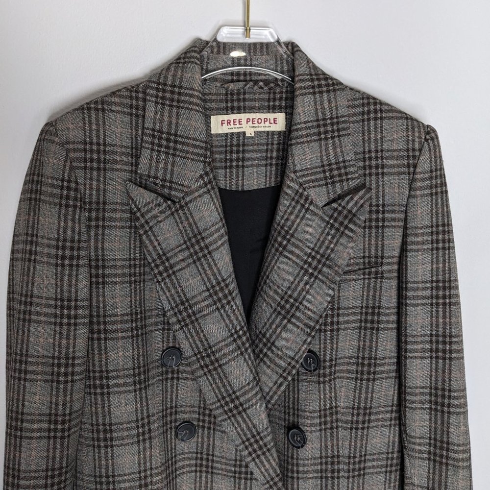Free People Gray Tone Plaid Ashby Blazer Long Sleeve Double Breasted Size S - Picture 5 of 9